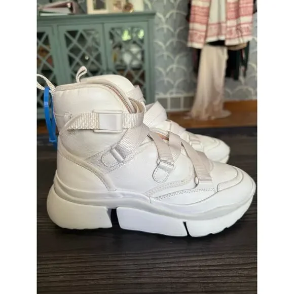 Chloé White Lambskin Leather Sonnie Western High Top Sneakers Sz. 36 - Picture 7 of 11